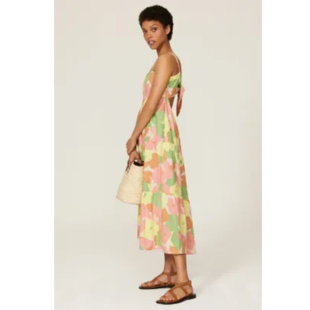 Sanctuary Get Away Dress Floral Sleeveless Strappy Tie-Back Maxi Midi Linen - Picture 7 of 14